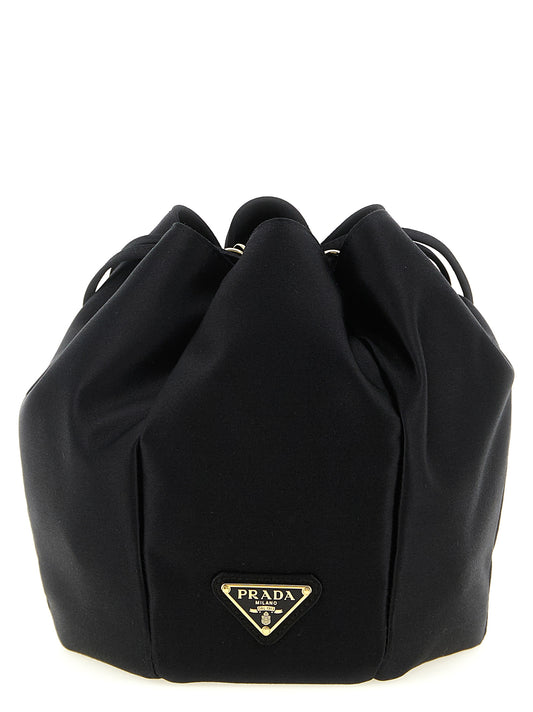 Sac seau Prada Mini Satin en viscose noir – PR328626BM