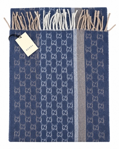 Écharpe Gucci mixte en cachemire et laine bleue – GU467875FBB