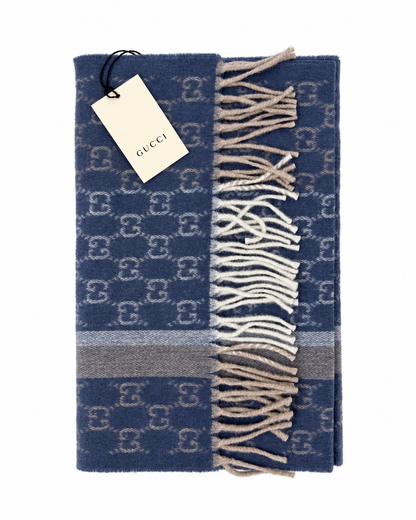 Écharpe Gucci mixte en cachemire et laine bleue – GU467875FBB
