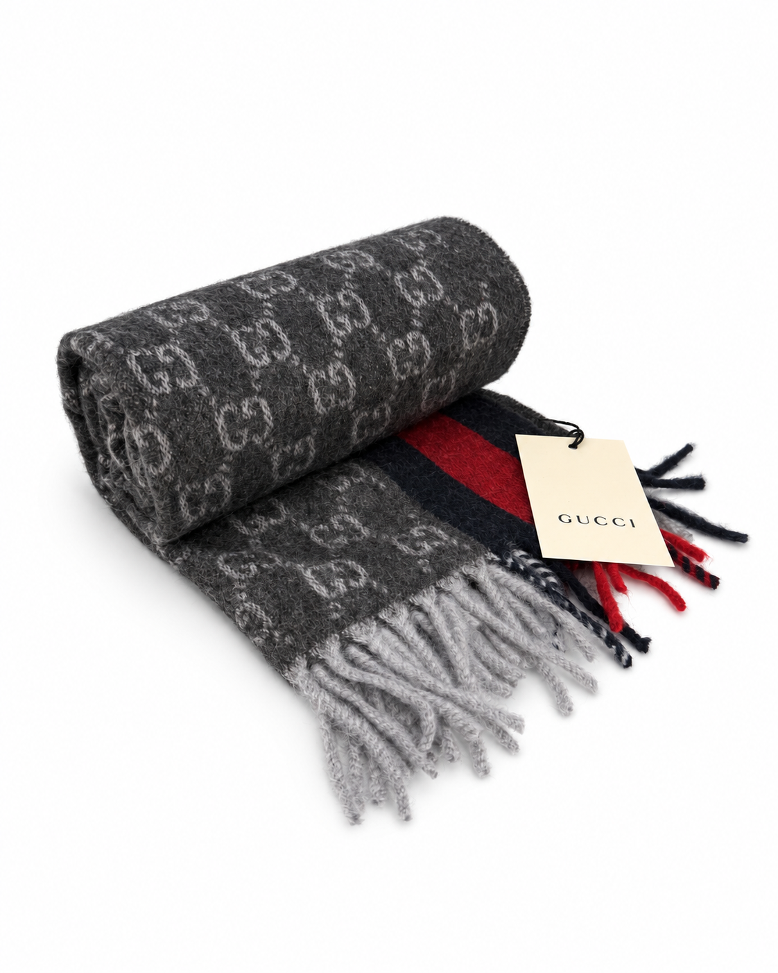 Écharpe Gucci mixte en cachemire et laine gris anthracite – GU467876FBB