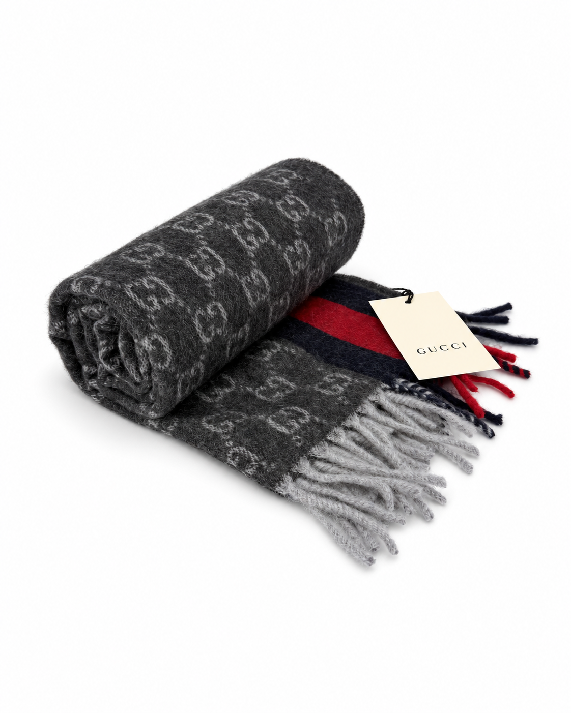 Écharpe Gucci mixte en cachemire et laine gris anthracite – GU467876FBB