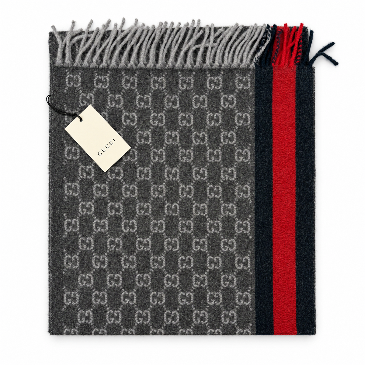 Écharpe Gucci mixte en cachemire et laine gris anthracite – GU467876FBB