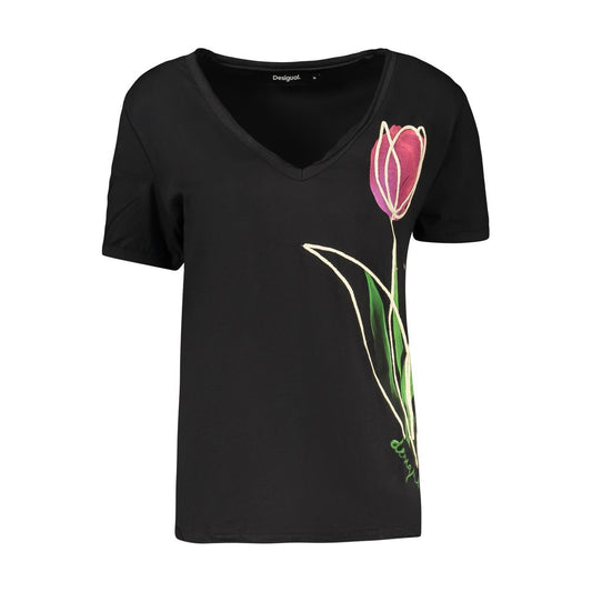 T-shirt Desigual femme tulipes en coton noir – DE-48351