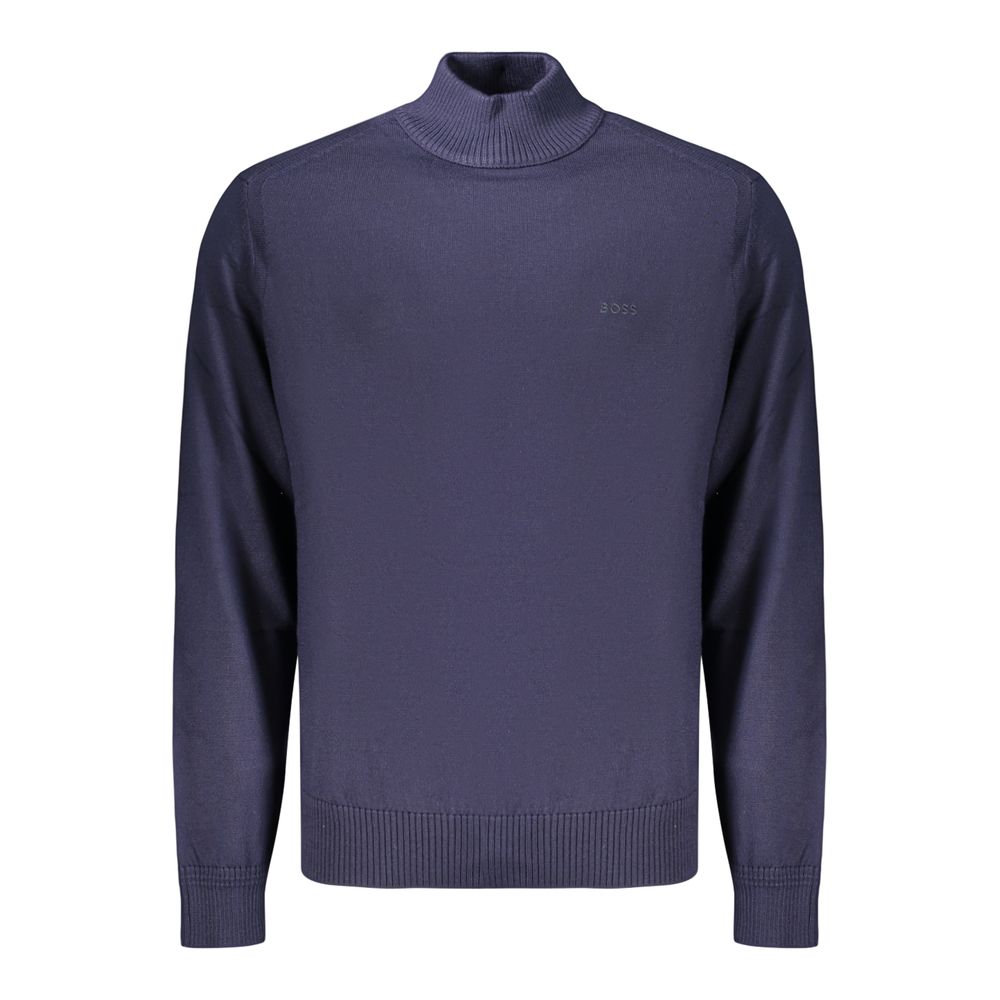 Pull Hugo Boss homme col montant en laine et acrylique bleu – BO-48145