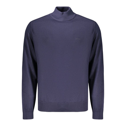 Pull Hugo Boss homme col montant en laine et acrylique bleu – BO-48145