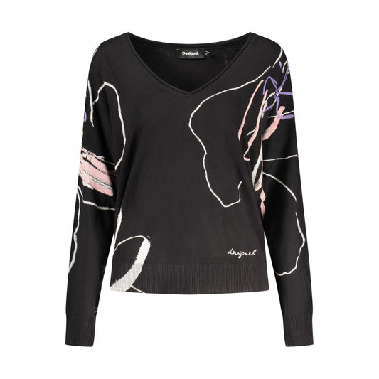 Pull Desigual femme col V en viscose noir – DE-48336