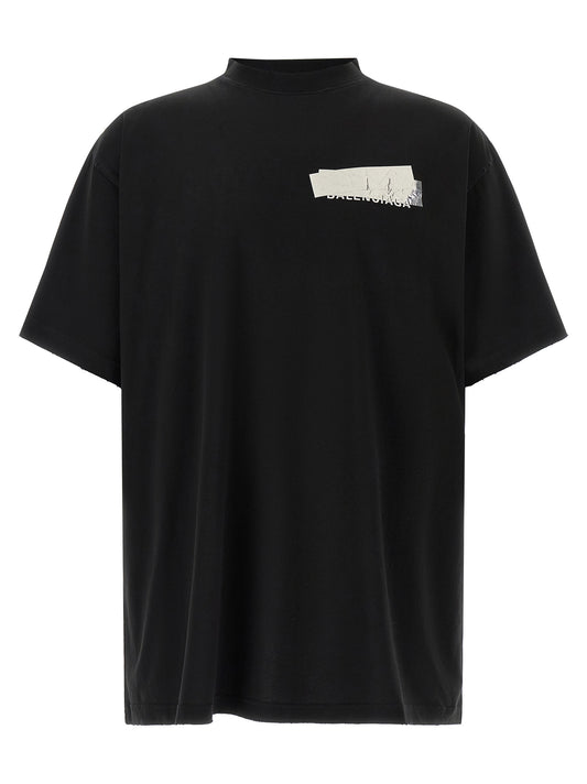 T-shirt Balenciaga Silver Tape en coton noir – BA-345258