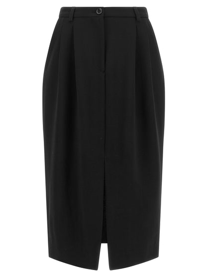 Jupe Dolce & Gabbana Identity mi-longue en laine vierge noire – DO-345807
