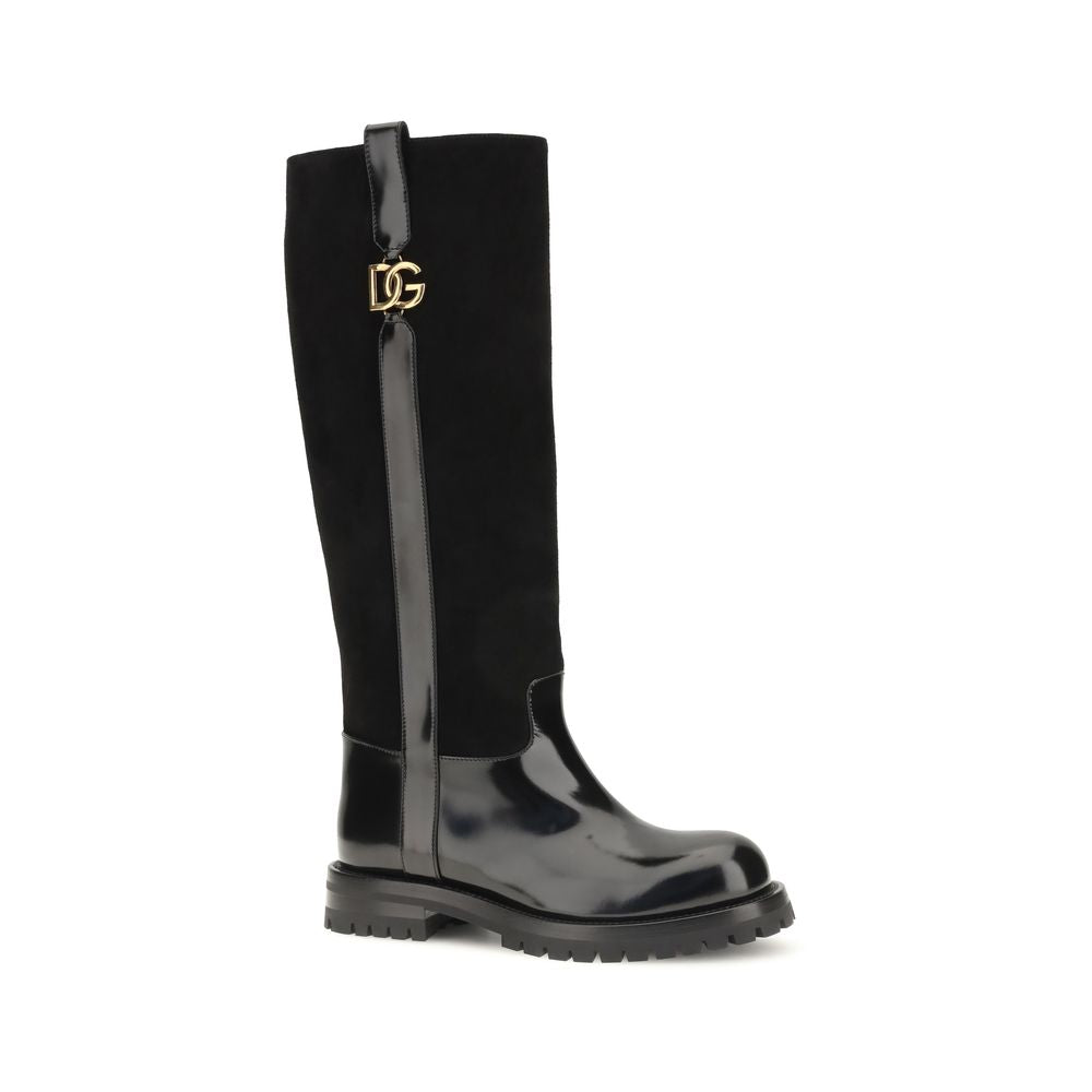 Dolce & Gabbana Black Calf Leather Bos Taurus Flat Boots