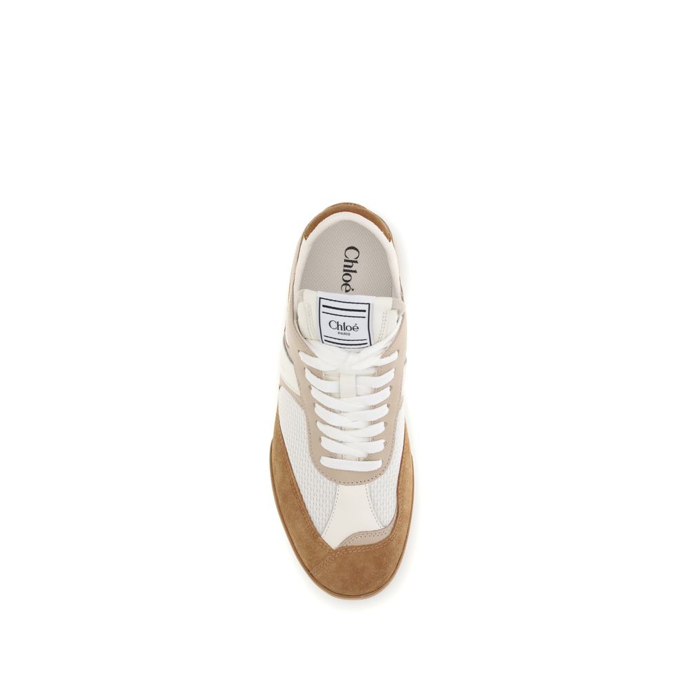 Baskets Chloé femme Kick en cuir de veau et polyester marron – CH-CH25W07IVD25X