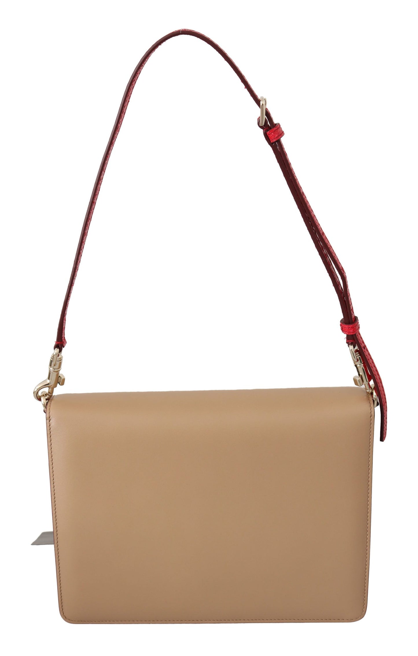 Dolce Gabbana Lucia Sac Cuir Bandoulière Violet Beige Rouge Détails Or Métal Épaule Luxueux