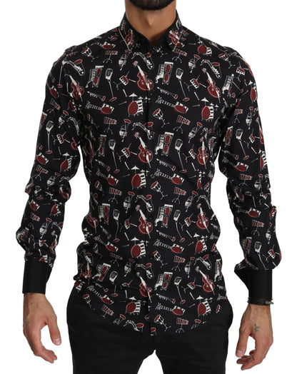 Dolce & Gabbana Black Musical Instrument Slim fit Shirt
