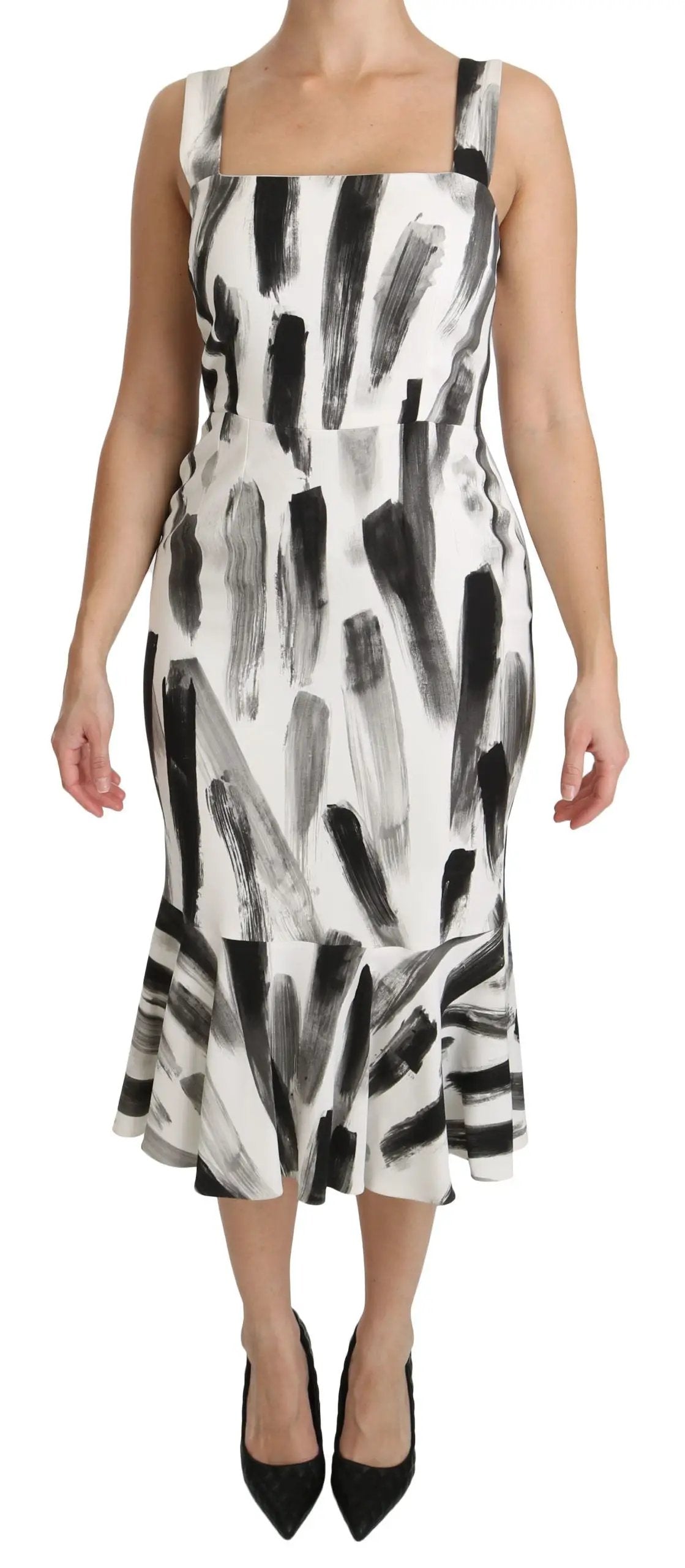 Dolce & Gabbana White Black Printed Sheath Midi Viscose Dress by Dolce & Gabbana
