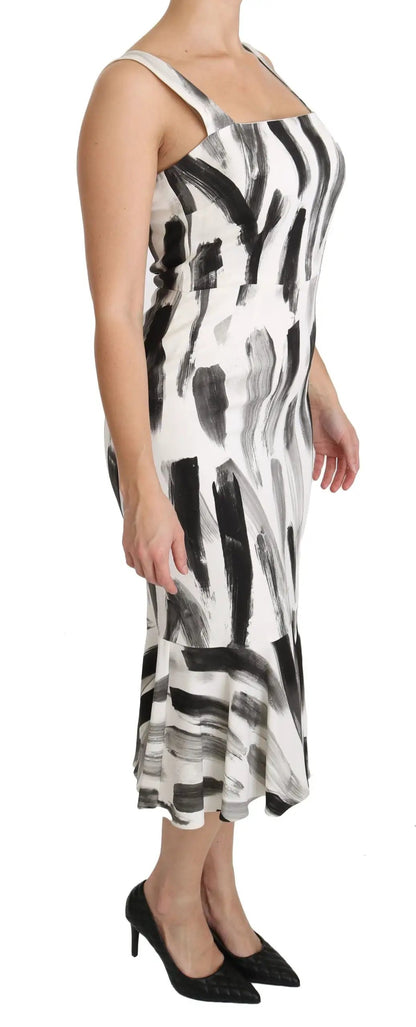 Dolce & Gabbana White Black Printed Sheath Midi Viscose Dress by Dolce & Gabbana
