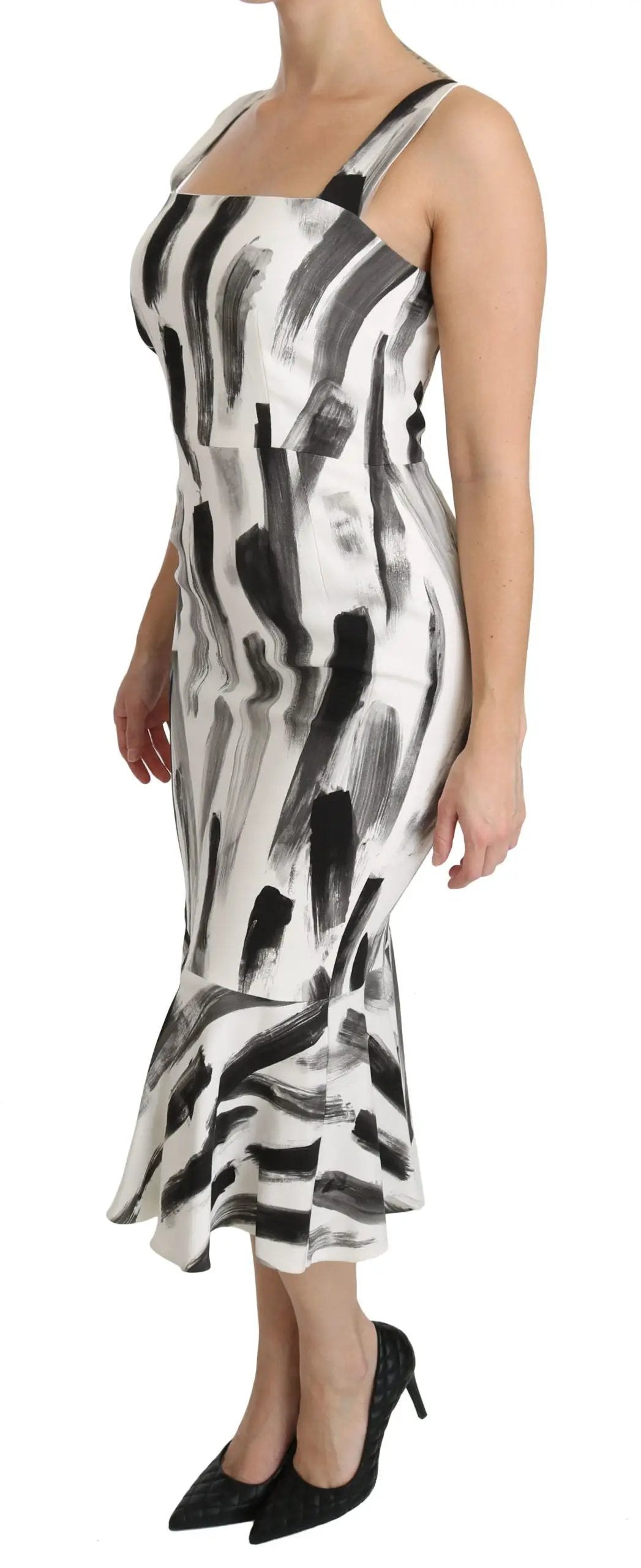 Dolce & Gabbana White Black Printed Sheath Midi Viscose Dress by Dolce & Gabbana