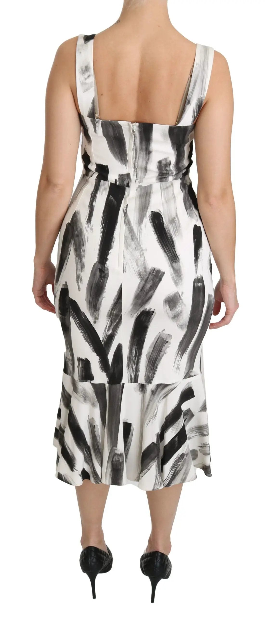 Dolce & Gabbana White Black Printed Sheath Midi Viscose Dress by Dolce & Gabbana