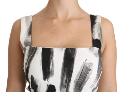 Dolce & Gabbana White Black Printed Sheath Midi Viscose Dress by Dolce & Gabbana