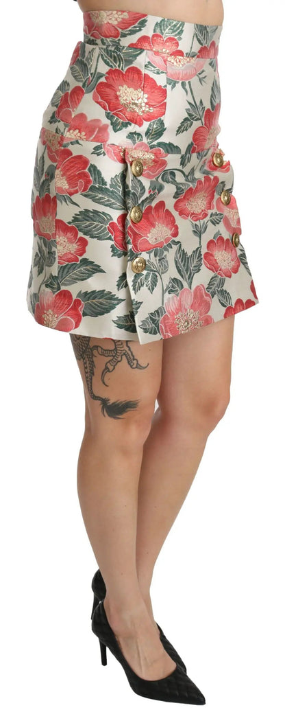 Dolce & Gabbana White Green Red Floral High Waist Mini Skirt by Dolce & Gabbana
