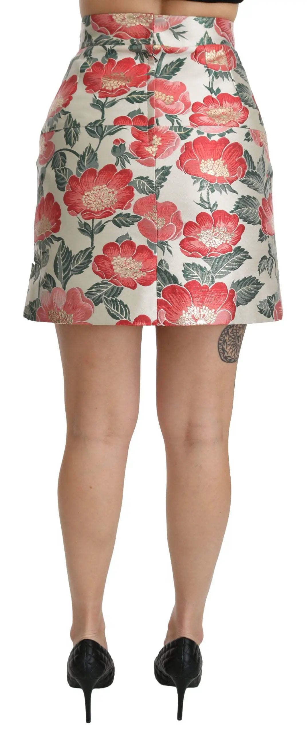 Dolce & Gabbana White Green Red Floral High Waist Mini Skirt by Dolce & Gabbana