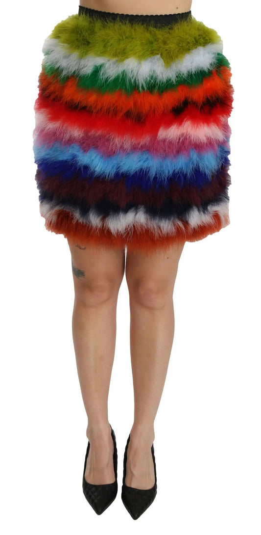 Dolce & Gabbana Red Blue High Waist Mini Feather Skirt by Dolce & Gabbana