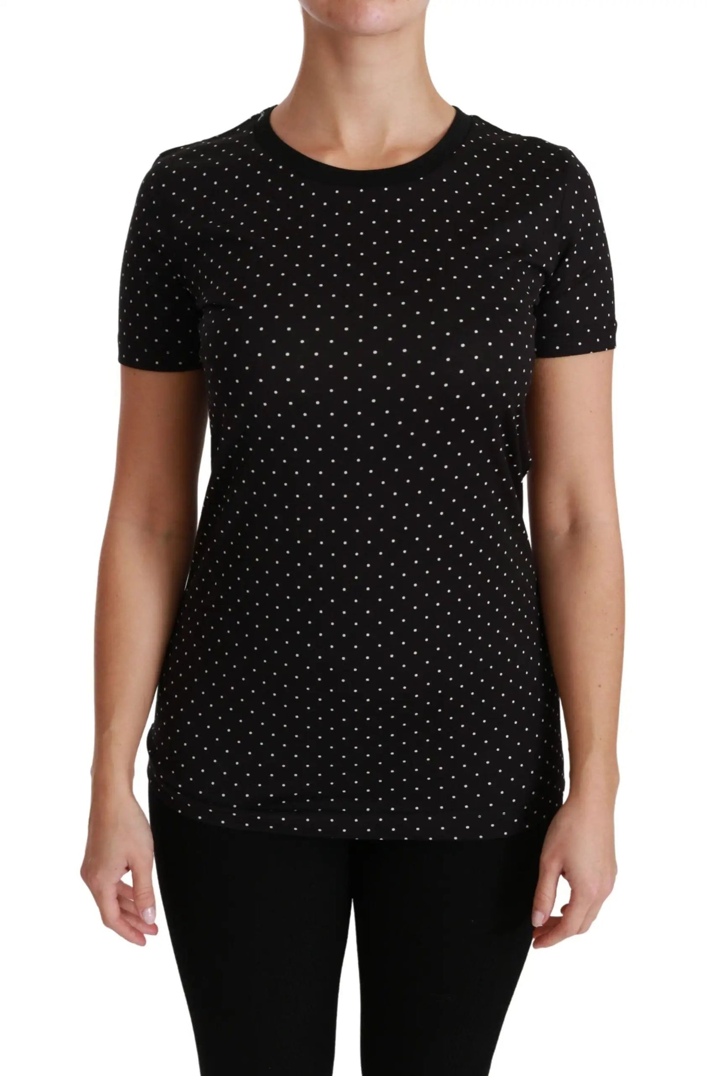 Dolce & Gabbana Black Dotted Crewneck Cotton Top T-shirt by Dolce & Gabbana