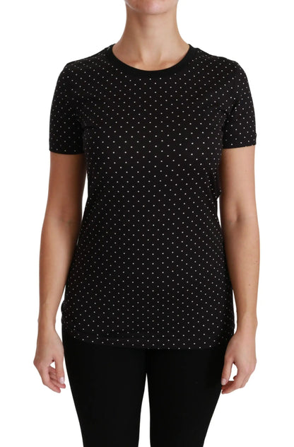 Dolce & Gabbana Black Dotted Crewneck Cotton Top T-shirt by Dolce & Gabbana