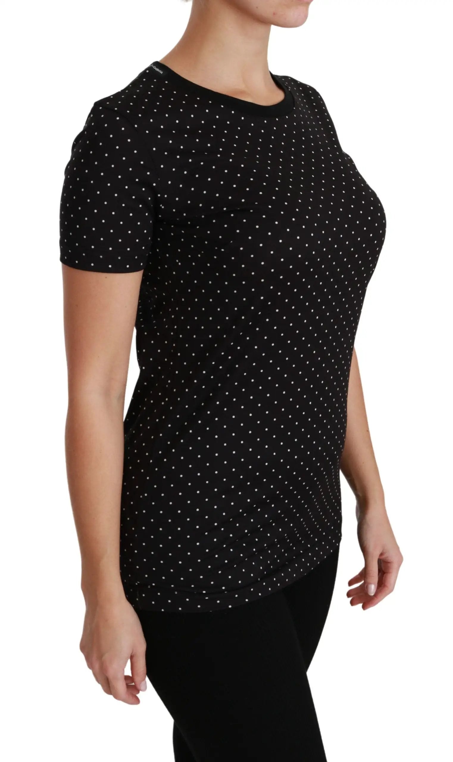 Dolce & Gabbana Black Dotted Crewneck Cotton Top T-shirt by Dolce & Gabbana