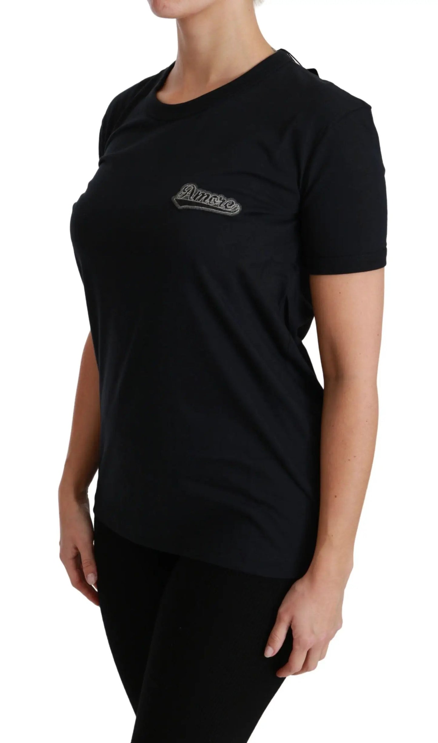 Dolce & Gabbana Blue Amore Patch Crewneck Cotton Top T-shirt by Dolce & Gabbana