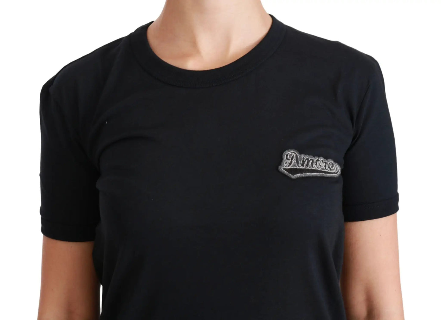 Dolce & Gabbana Blue Amore Patch Crewneck Cotton Top T-shirt by Dolce & Gabbana
