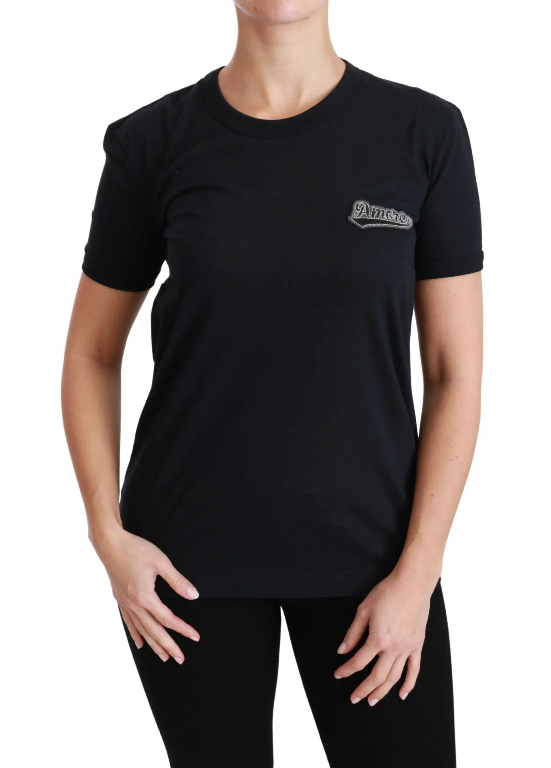 Dolce & Gabbana Blue Amore Patch Crewneck Cotton Top T-shirt by Dolce & Gabbana