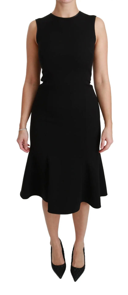 Dolce & Gabbana Black Fit Flare Wool Stretch Sheath Dress by Dolce & Gabbana
