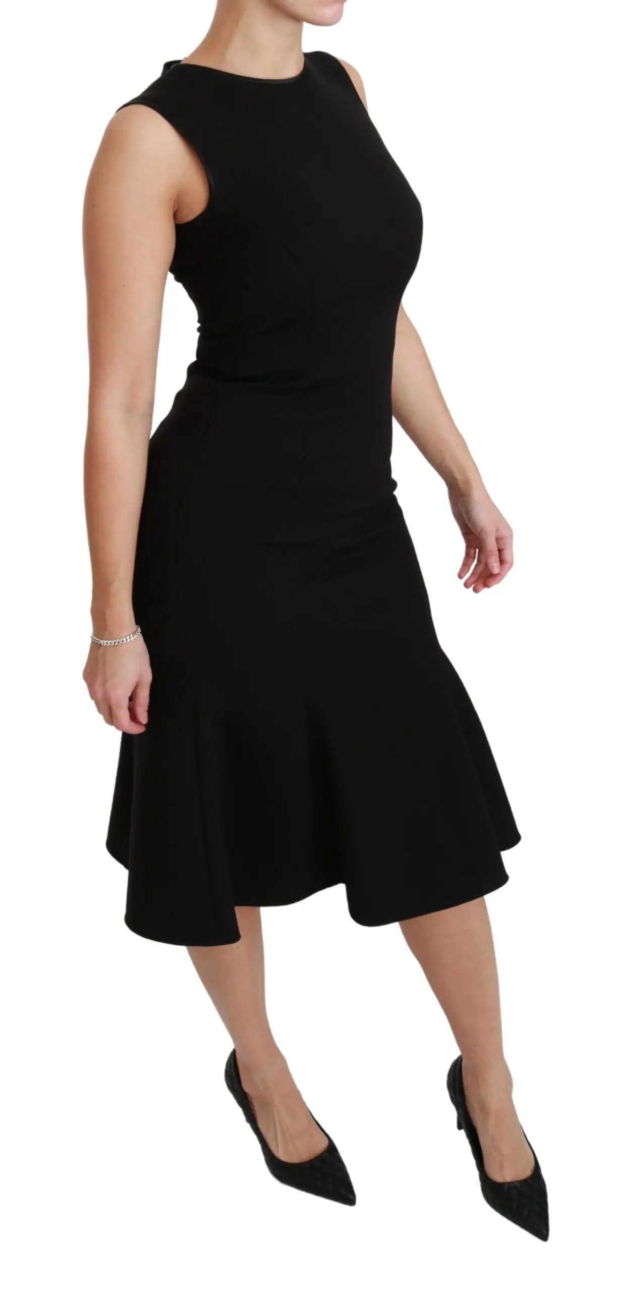 Dolce & Gabbana Black Fit Flare Wool Stretch Sheath Dress by Dolce & Gabbana