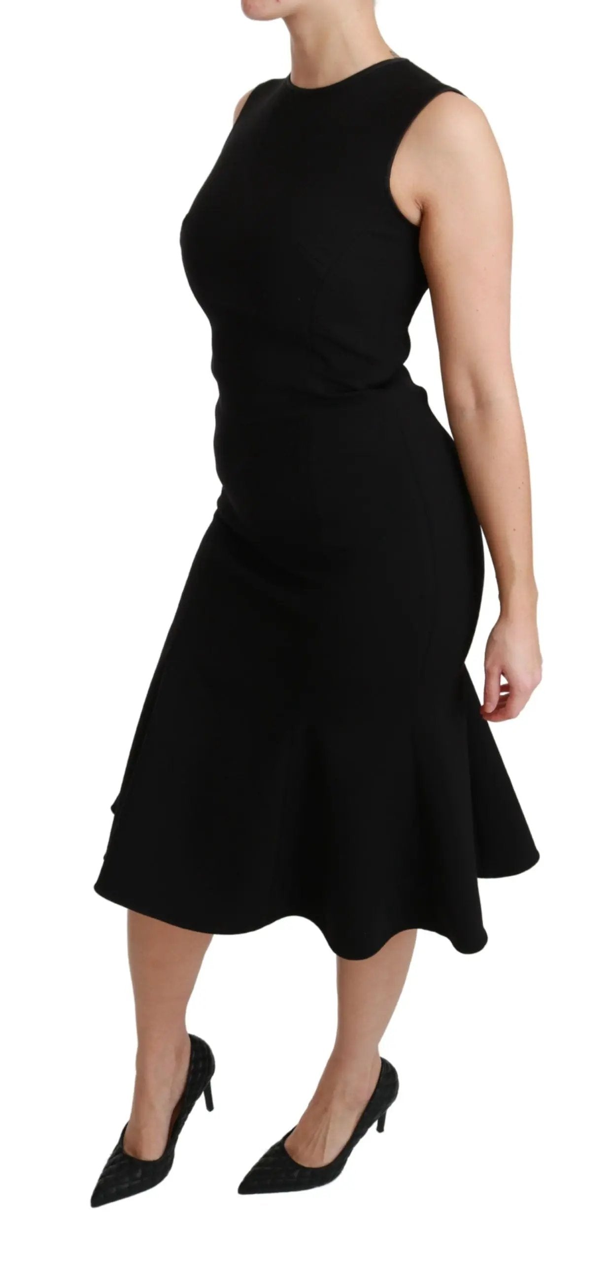 Dolce & Gabbana Black Fit Flare Wool Stretch Sheath Dress by Dolce & Gabbana