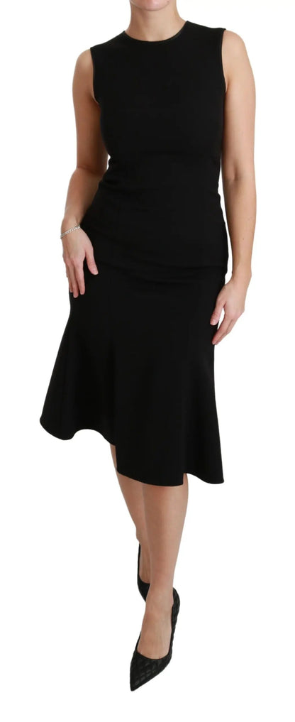 Dolce & Gabbana Black Fit Flare Wool Stretch Sheath Dress by Dolce & Gabbana