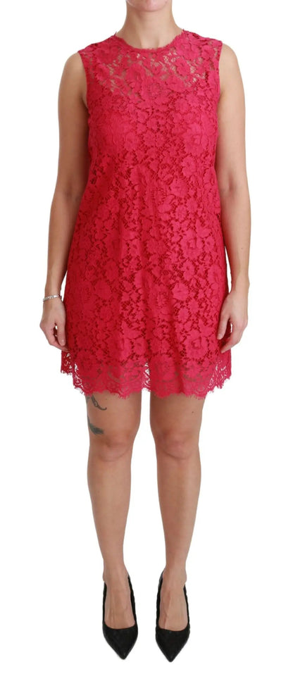 Dolce & Gabbana Pink Floral Lace Shift Gown Mini Dress by Dolce & Gabbana