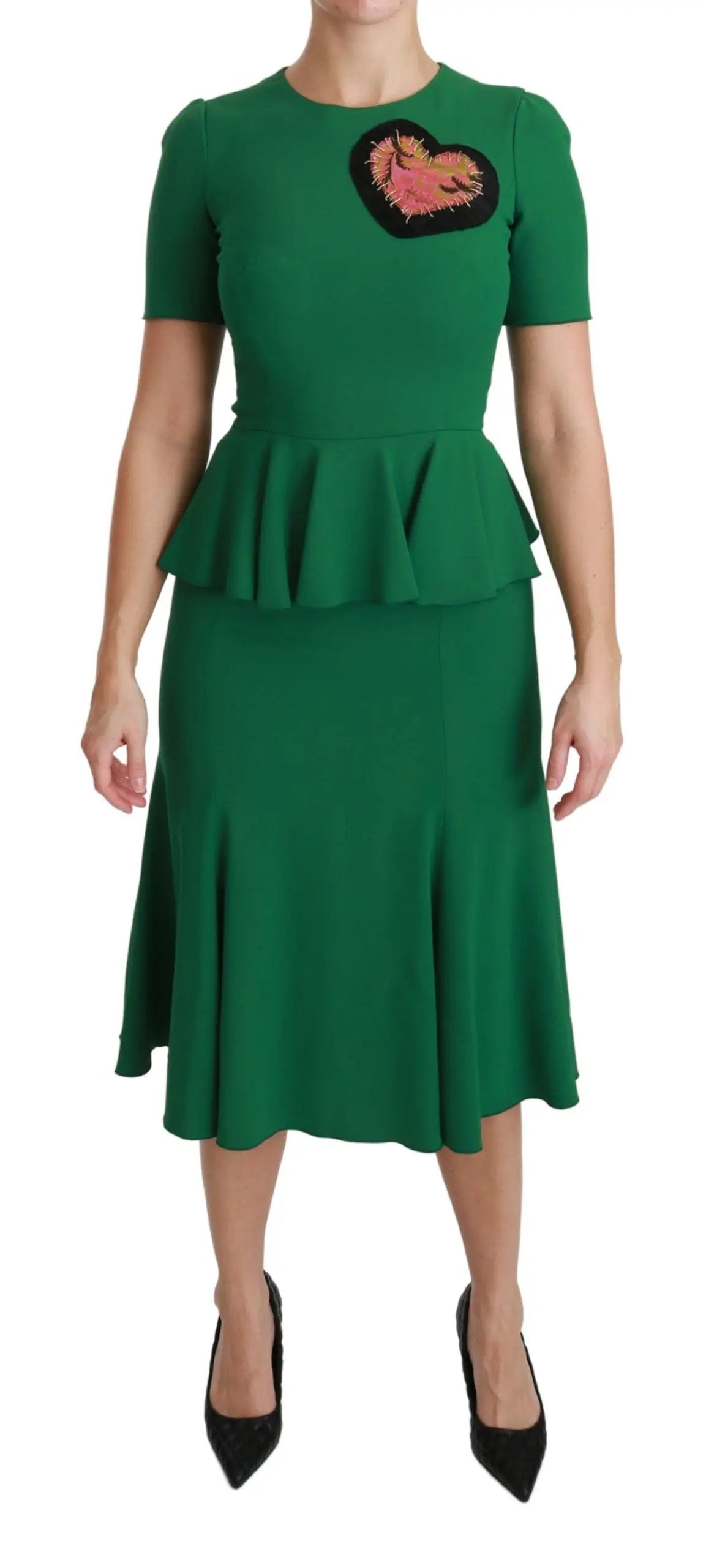 Dolce & Gabbana Green Heart Patch Mermaid Midi Viscose Dress by Dolce & Gabbana