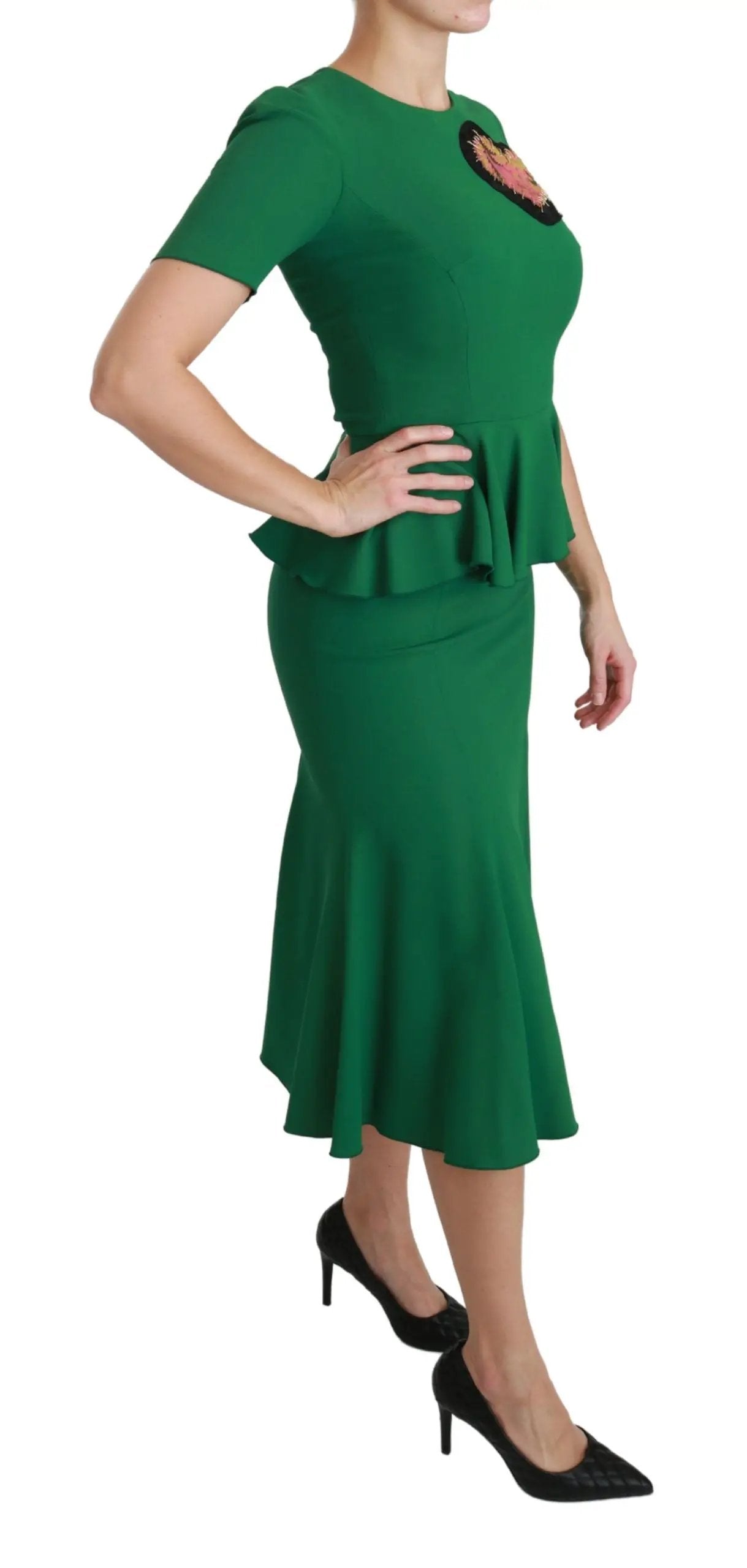Dolce & Gabbana Green Heart Patch Mermaid Midi Viscose Dress by Dolce & Gabbana