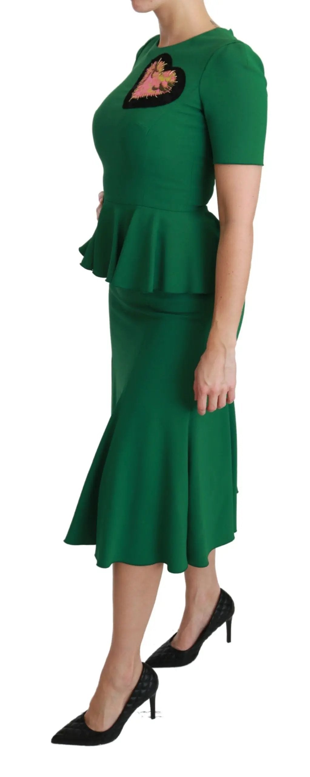 Dolce & Gabbana Green Heart Patch Mermaid Midi Viscose Dress by Dolce & Gabbana