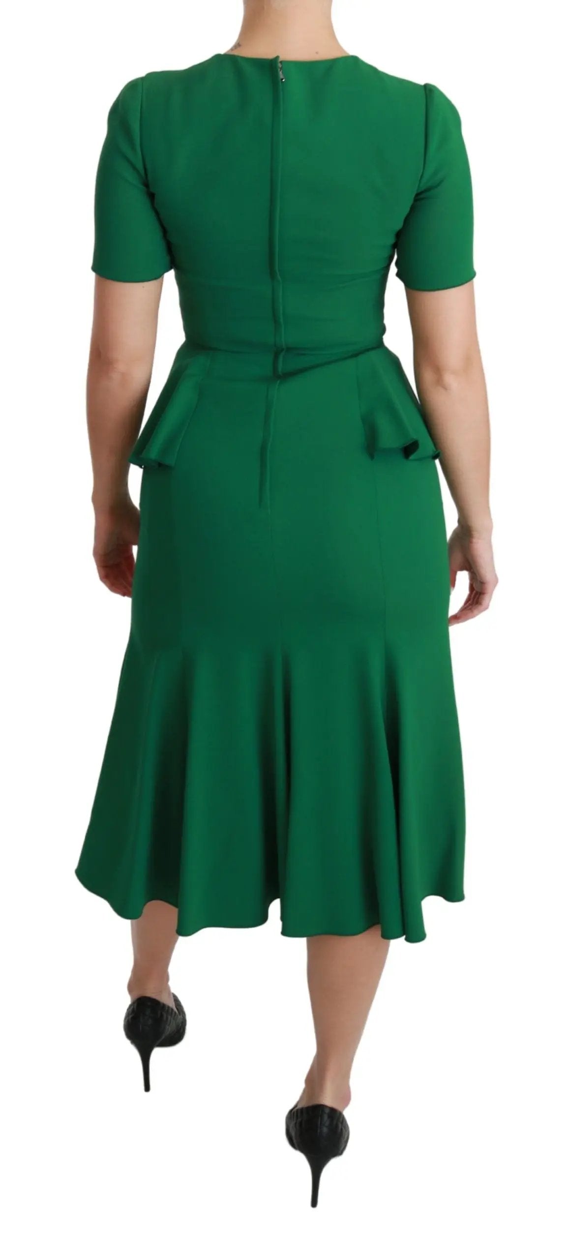 Dolce & Gabbana Green Heart Patch Mermaid Midi Viscose Dress by Dolce & Gabbana