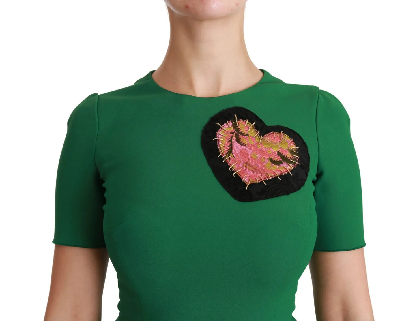 Dolce & Gabbana Green Heart Patch Mermaid Midi Viscose Dress by Dolce & Gabbana