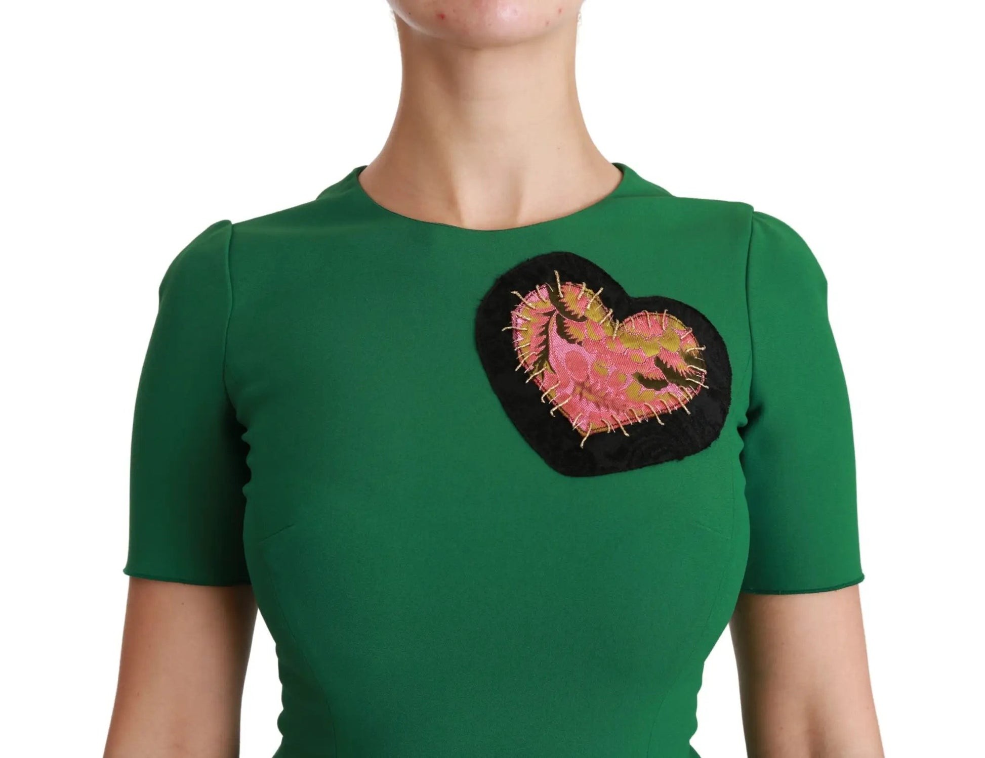 Dolce & Gabbana Green Heart Patch Mermaid Midi Viscose Dress by Dolce & Gabbana