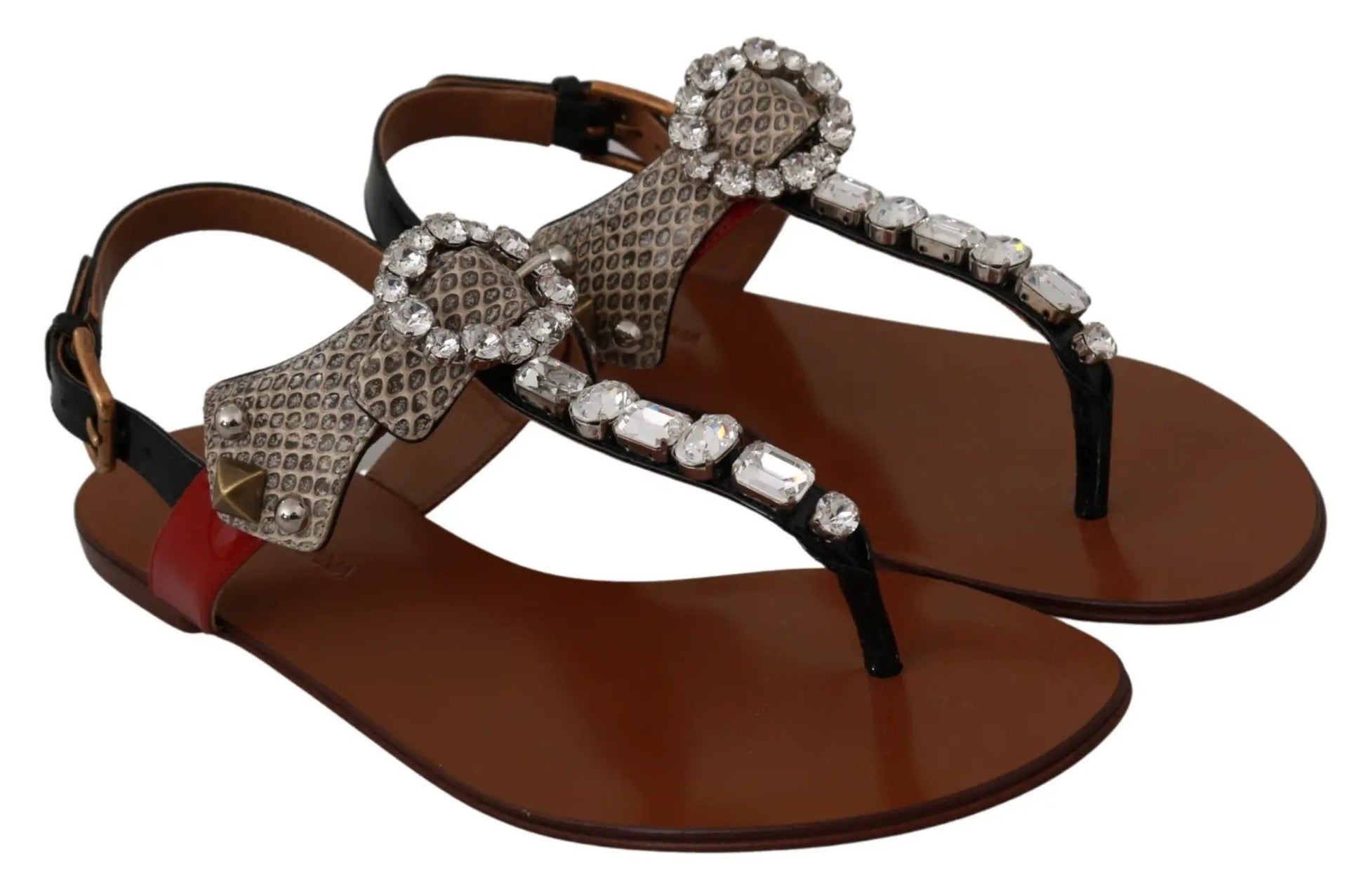 Dolce & Gabbana Leather Ayers Crystal Sandals Flip Flops Shoes by Dolce & Gabbana