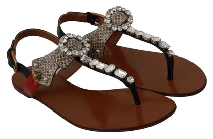 Dolce & Gabbana Leather Ayers Crystal Sandals Flip Flops Shoes by Dolce & Gabbana