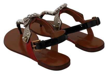 Dolce & Gabbana Leather Ayers Crystal Sandals Flip Flops Shoes by Dolce & Gabbana
