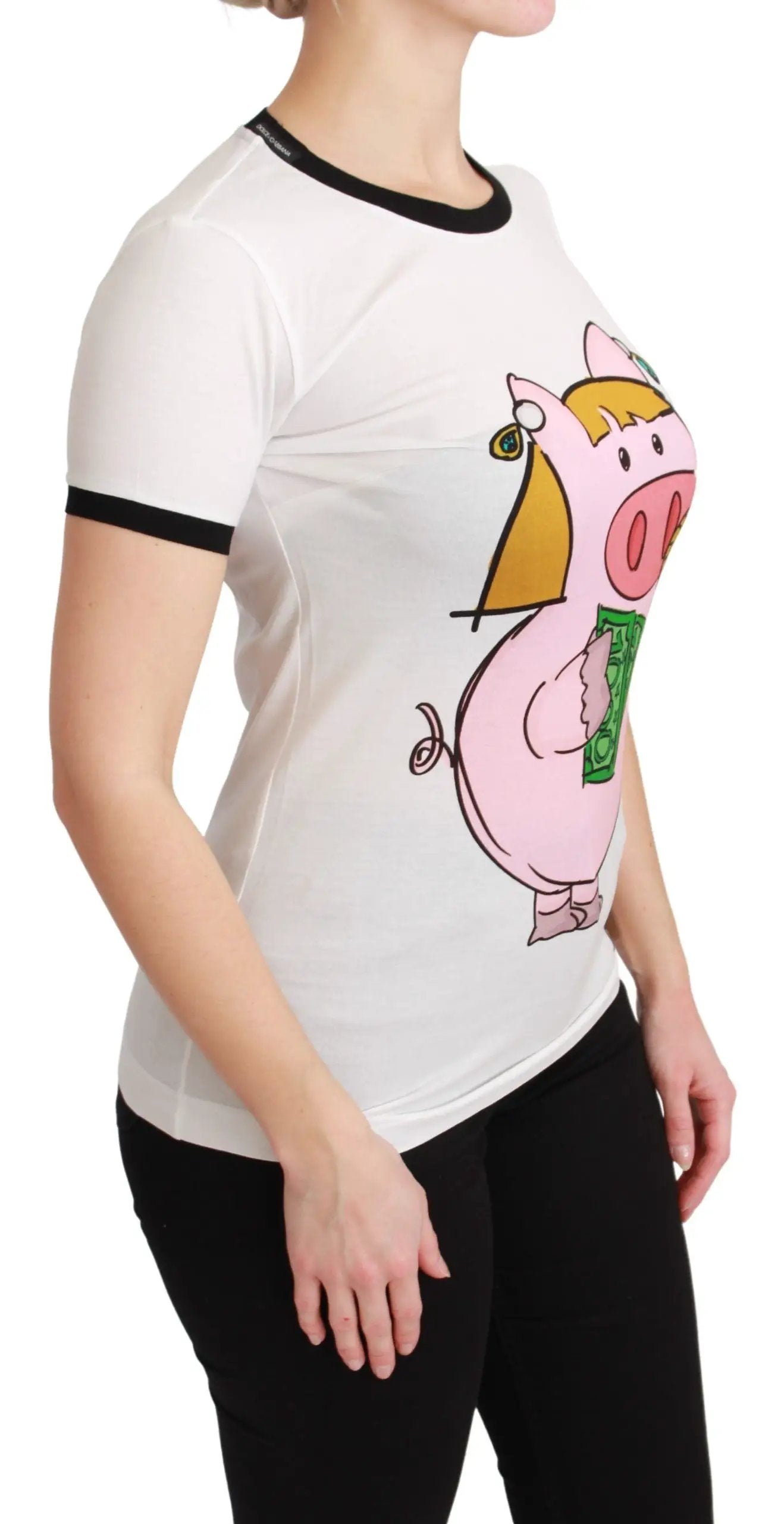Dolce & Gabbana White YEAR OF THE PIG Top Cotton T-shirt by Dolce & Gabbana