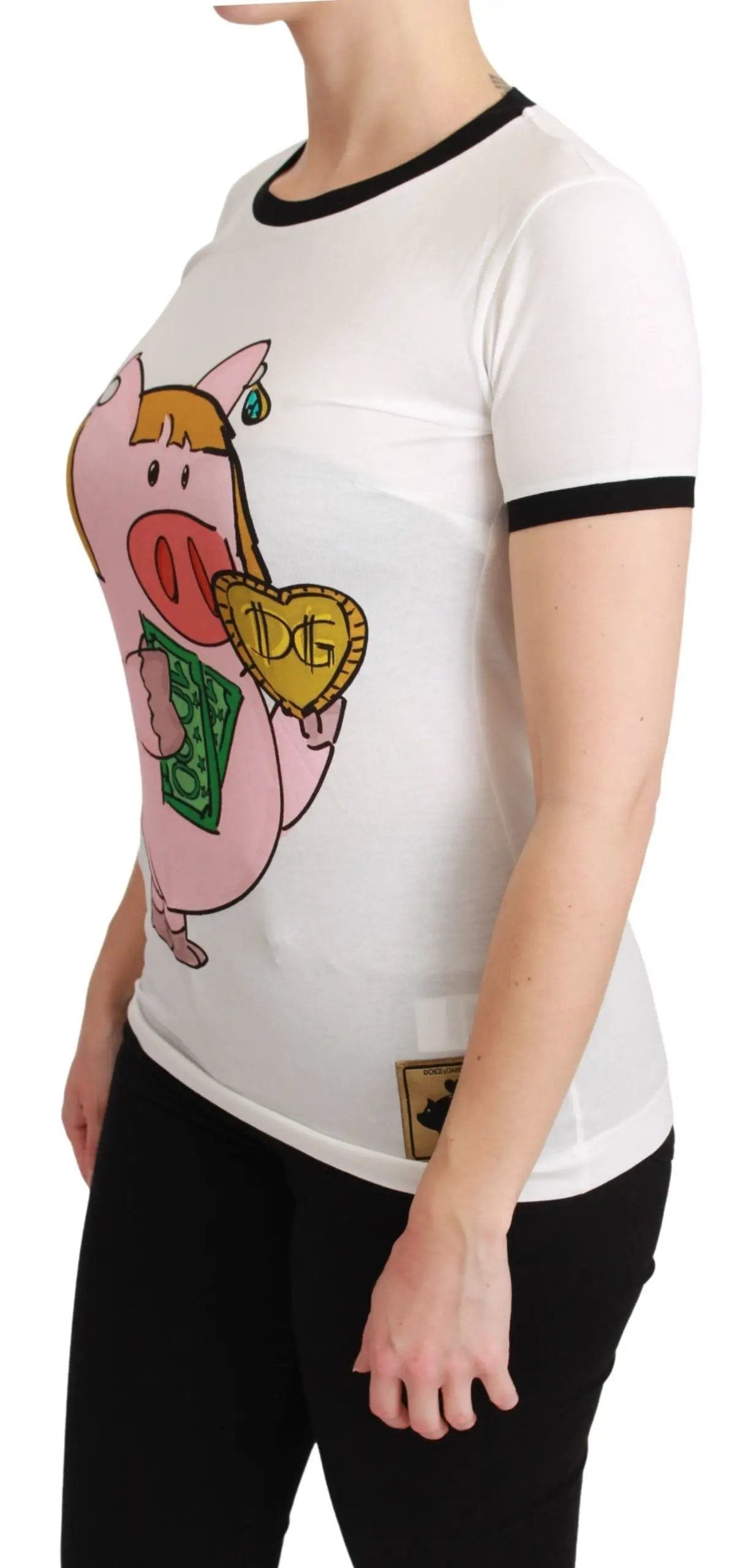 Dolce & Gabbana White YEAR OF THE PIG Top Cotton T-shirt by Dolce & Gabbana