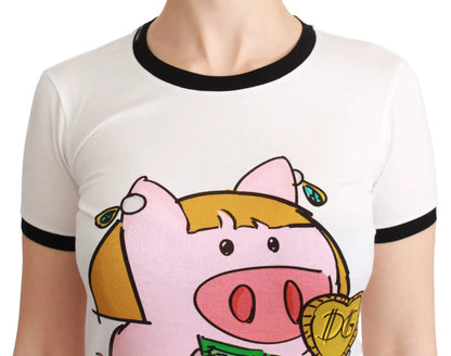 Dolce & Gabbana White YEAR OF THE PIG Top Cotton T-shirt by Dolce & Gabbana