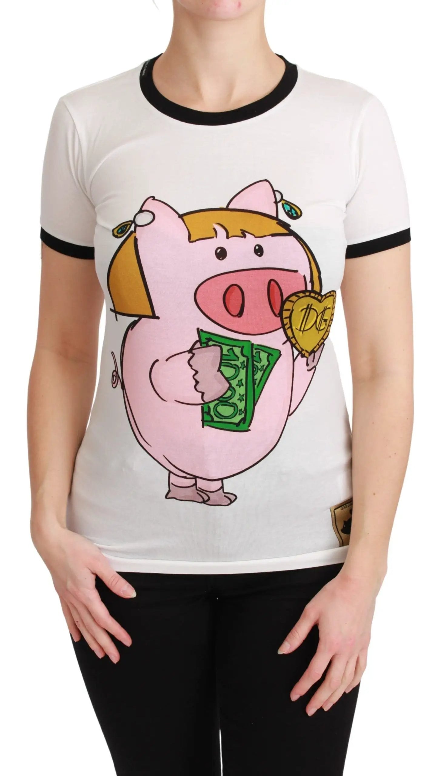 Dolce & Gabbana White YEAR OF THE PIG Top Cotton T-shirt by Dolce & Gabbana