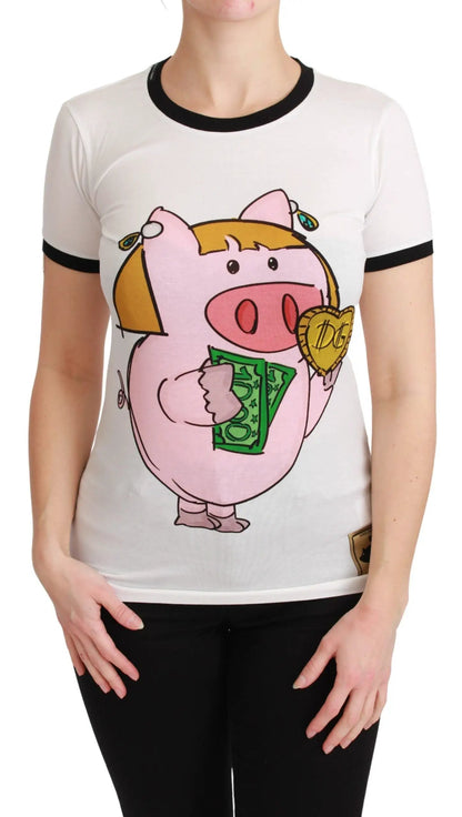 Dolce & Gabbana White YEAR OF THE PIG Top Cotton T-shirt by Dolce & Gabbana