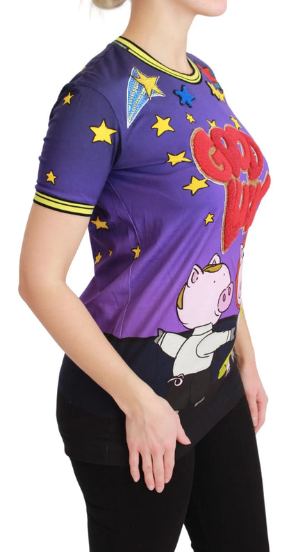 Dolce & Gabbana Purple YEAR OF THE PIG Top Cotton T-shirt by Dolce & Gabbana